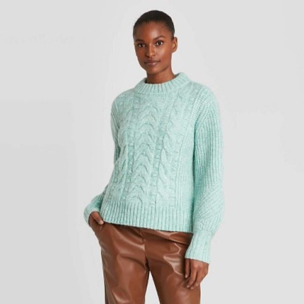 Bishop Sleeve Cable Stitch Pullover Sweater